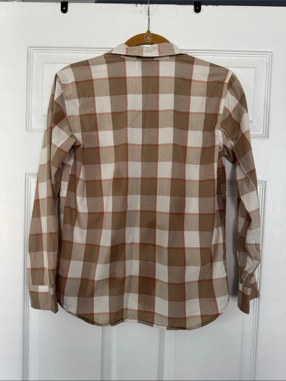 Old Navy Brown and Cream Plaid Button-Down Shirt boys size xl 14/16
